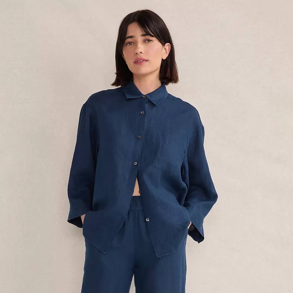 Navy Blue Women's Button-Up Top